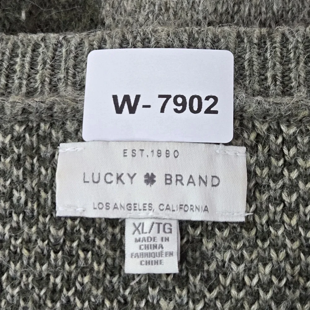 Lucky Brand Women Sweater XL Green Acrylic Wool Camouflage Grunge Long Sleeve